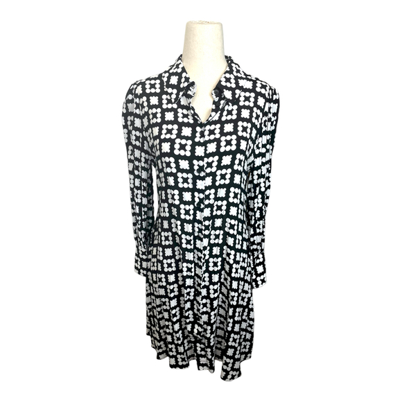 Zara Nadia RARE Blogger Favorite Button Down Shirt Dress Mod Print Black/White - Picture 4 of 8